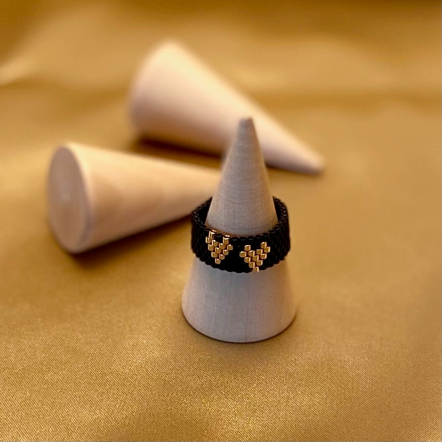 Anello Coppia di cuori - nero