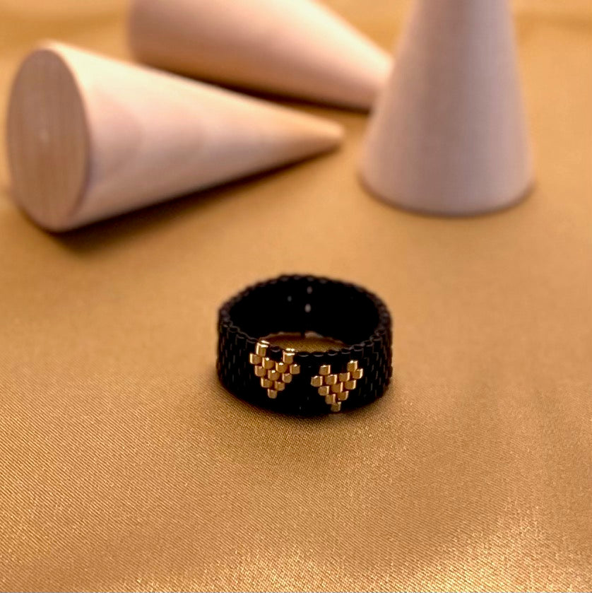Anello Coppia di cuori - nero