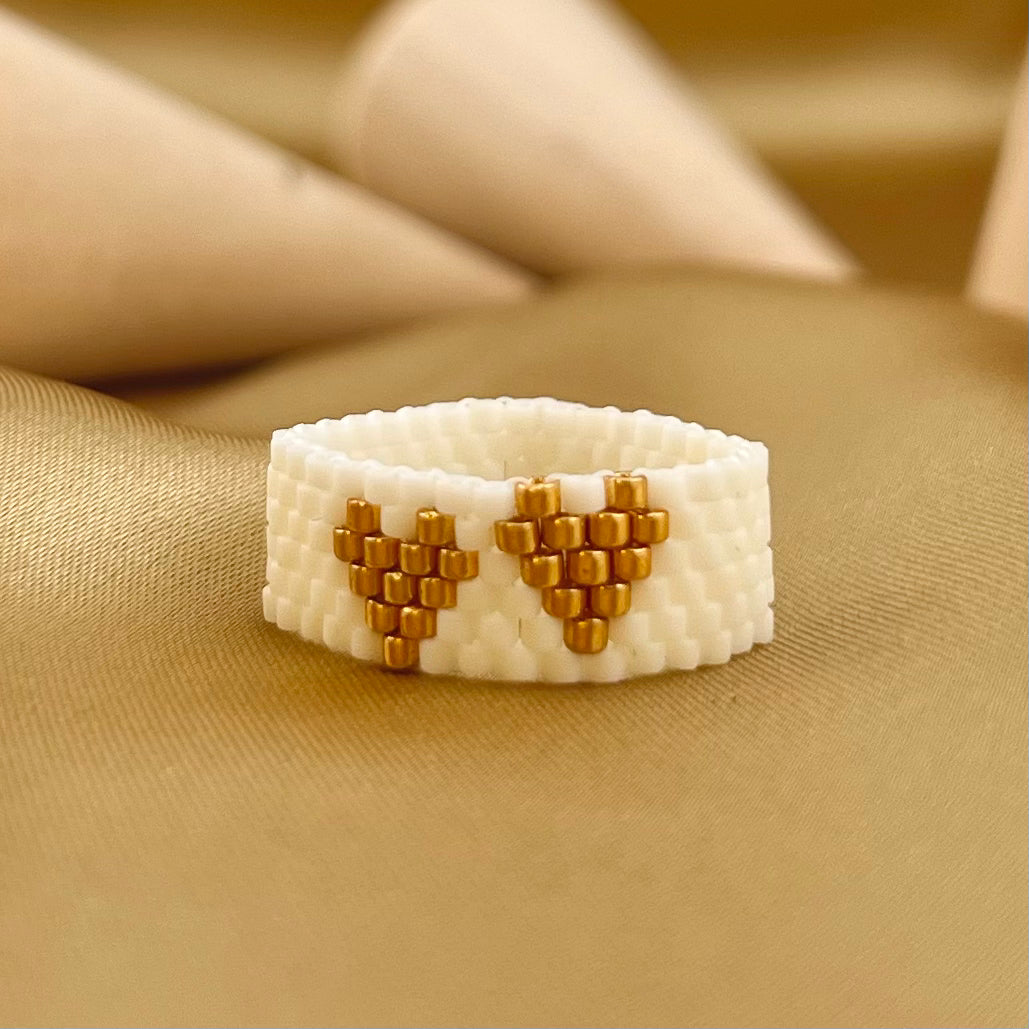 Anello Coppia di Cuori - bianco