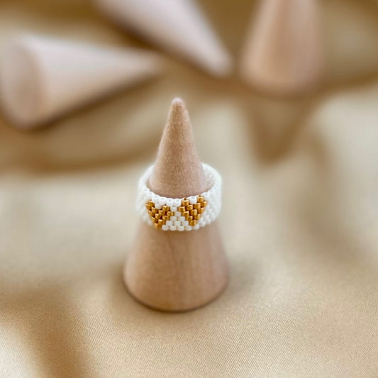 Anello Coppia di Cuori - bianco